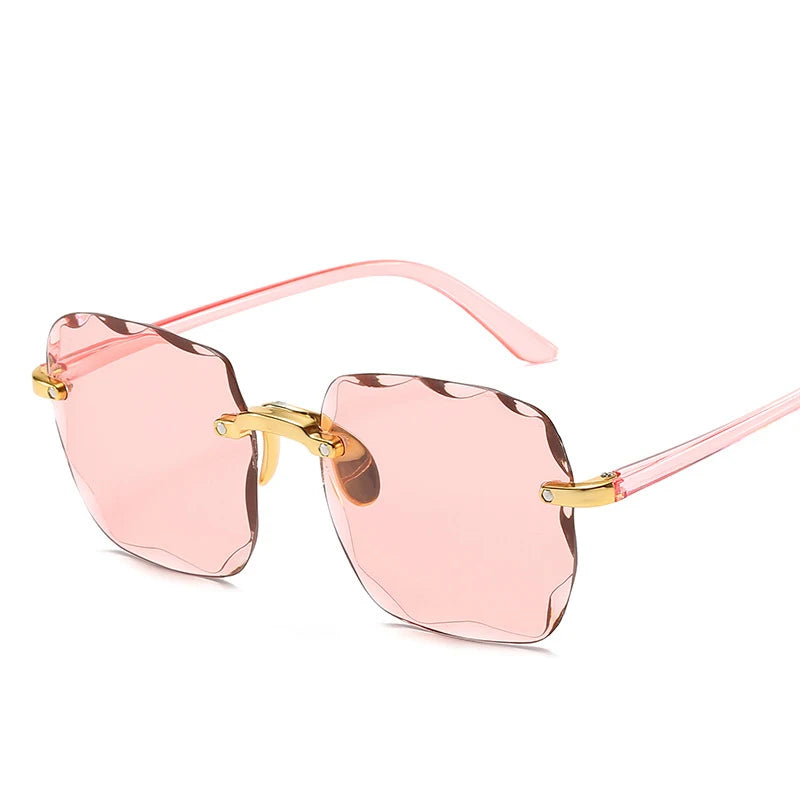 Luxury Square Rimless Sunglasses – Unisex Designer UV400 Red-Tinted Shades for Summer Style