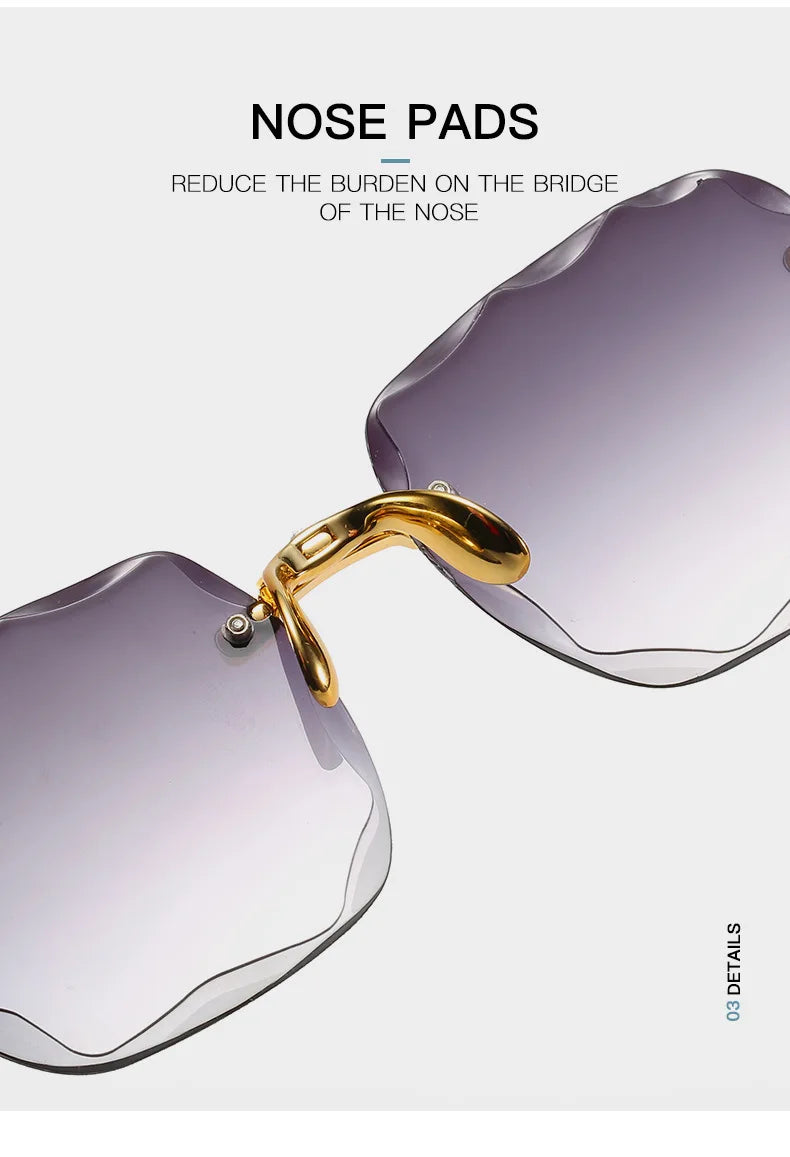 Luxury Square Rimless Sunglasses – Unisex Designer UV400 Red-Tinted Shades for Summer Style