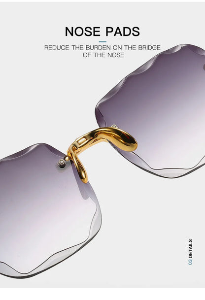 Luxury Square Rimless Sunglasses – Unisex Designer UV400 Red-Tinted Shades for Summer Style