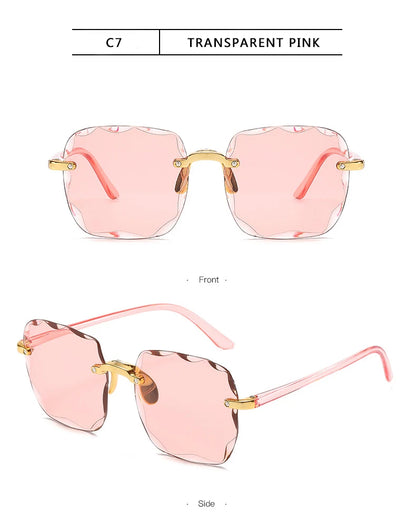 Luxury Square Rimless Sunglasses – Unisex Designer UV400 Red-Tinted Shades for Summer Style