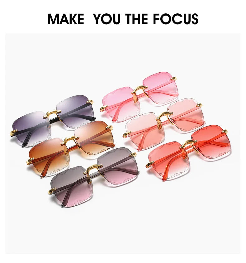 Luxury Square Rimless Sunglasses – Unisex Designer UV400 Red-Tinted Shades for Summer Style
