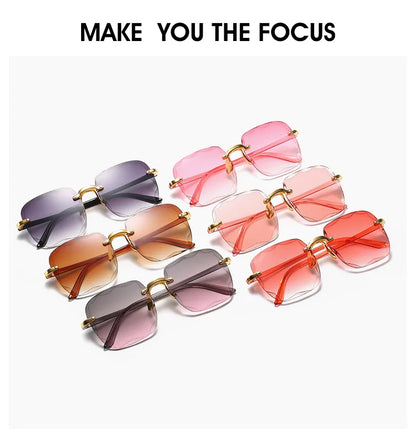 Luxury Square Rimless Sunglasses – Unisex Designer UV400 Red-Tinted Shades for Summer Style