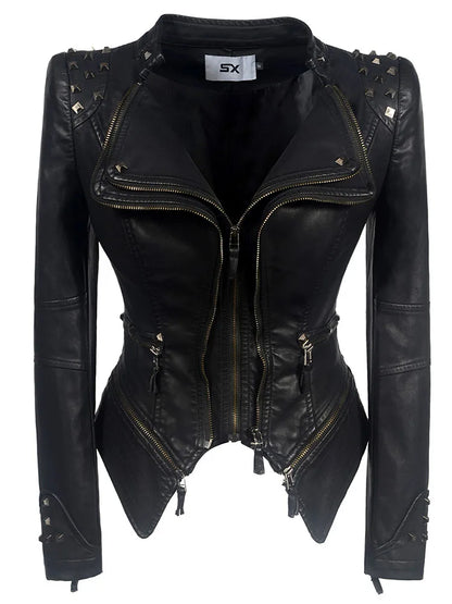 Women's Punk Style Cropped Denim Jacket – SX Rivet Moto Windbreaker