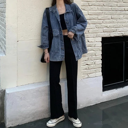 Versatile BF Fit Denim Jacket – Harajuku Casual Streetwear for Women