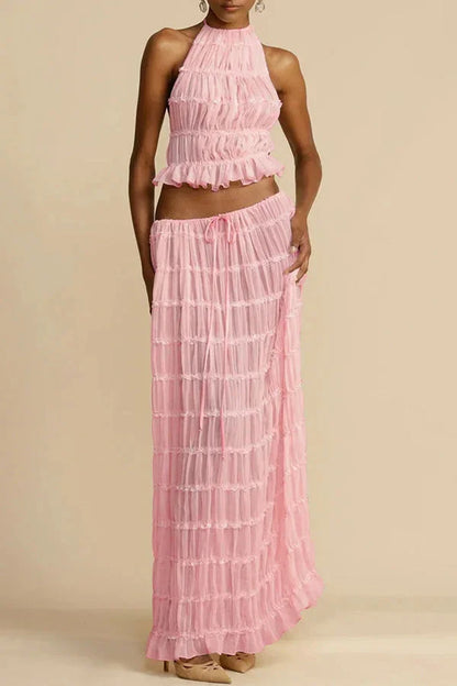 Women's Sexy Folded Vest & Long Skirt Set – Breezy & Beautiful for Summer