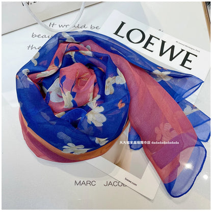 Luxury 100% Silk Shawl – Elegant Blue Scarf Cape C255 for Spring & Summer