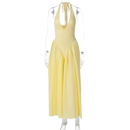 Talenza Summer Sleeveless Halter Dress – Elegant White Evening Gown