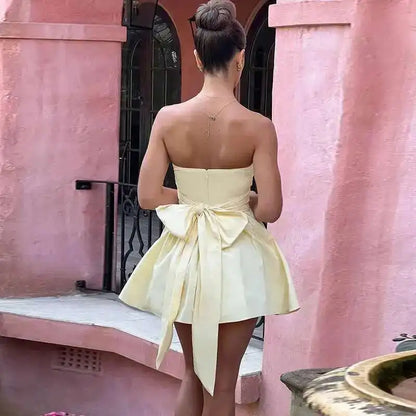 Sexy Backless Pearl Bow Dress – Townlike Women’s A-Line Mini Dress