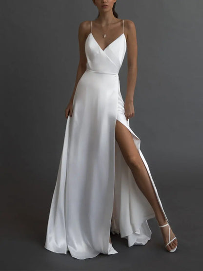 Elegant V-Neck Swing Dress – Sleeveless Suspender Cocktail Gown for Women