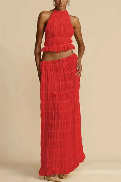 Women's Sexy Folded Vest & Long Skirt Set – Breezy & Beautiful for Summer