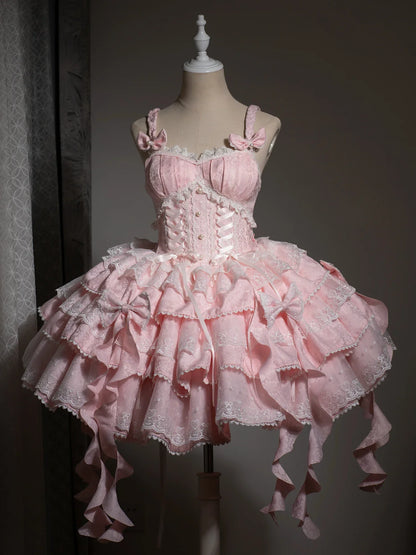 Sweet Lolita Suspender Dress – Short Flower JSK for Weddings & Special Occasions