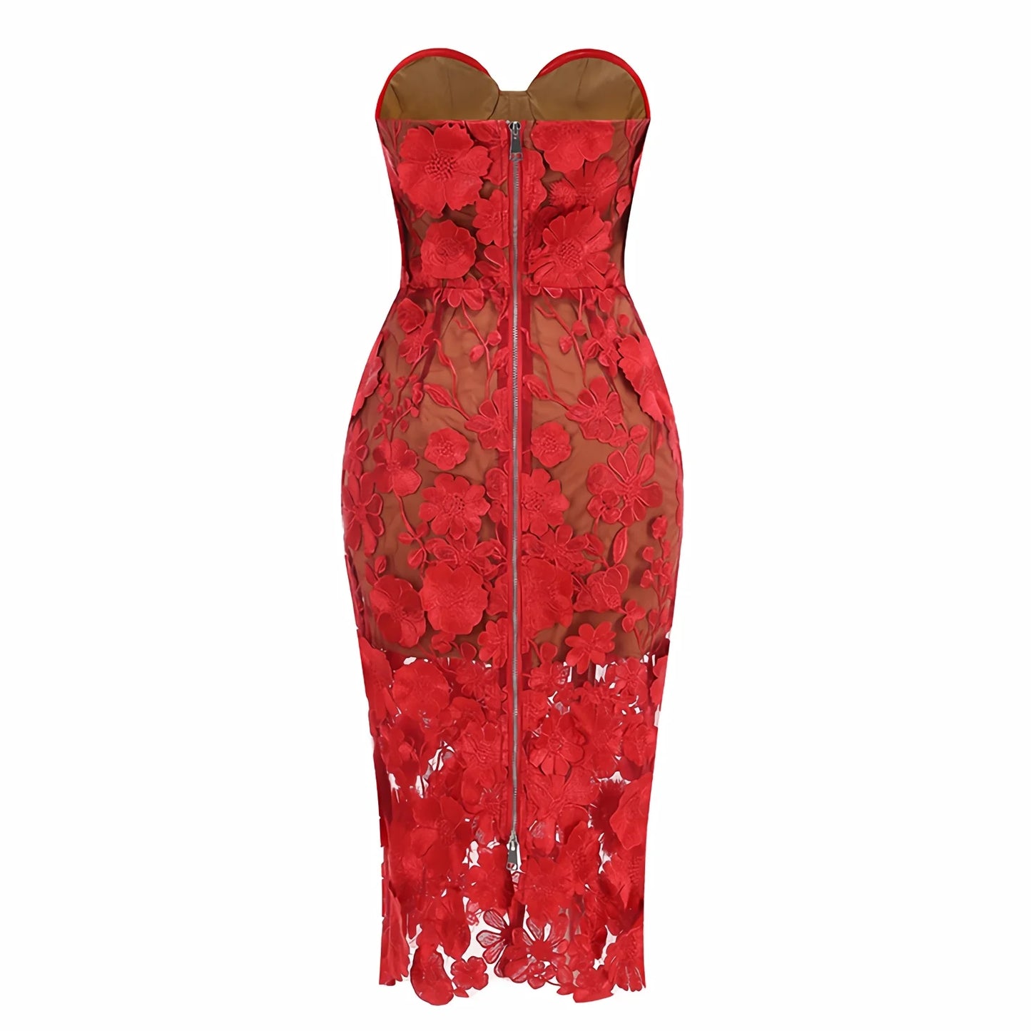 Glamorous Slim Fit Party Dress – Long Floral Embroidered Lace Dress for Women