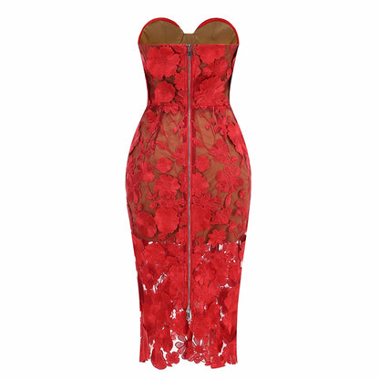 Glamorous Slim Fit Party Dress – Long Floral Embroidered Lace Dress for Women