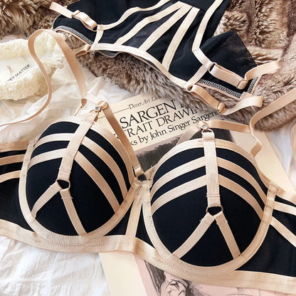 Supportive Lace Bra & Panty Set – Straps Gathered Anti-Sagging Soft Steel Ring Underwear