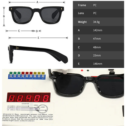 SHAUNA Unisex Retro Rivet Sunglasses – Square Frame Green UV400 Protection