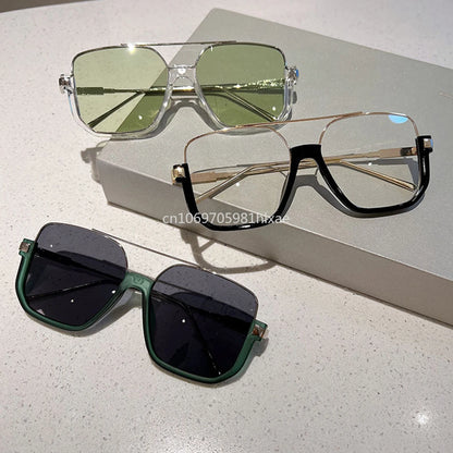 Vintage Big Square Sunglasses – Unisex Half-Metal Frame UV400 Fashion Shades