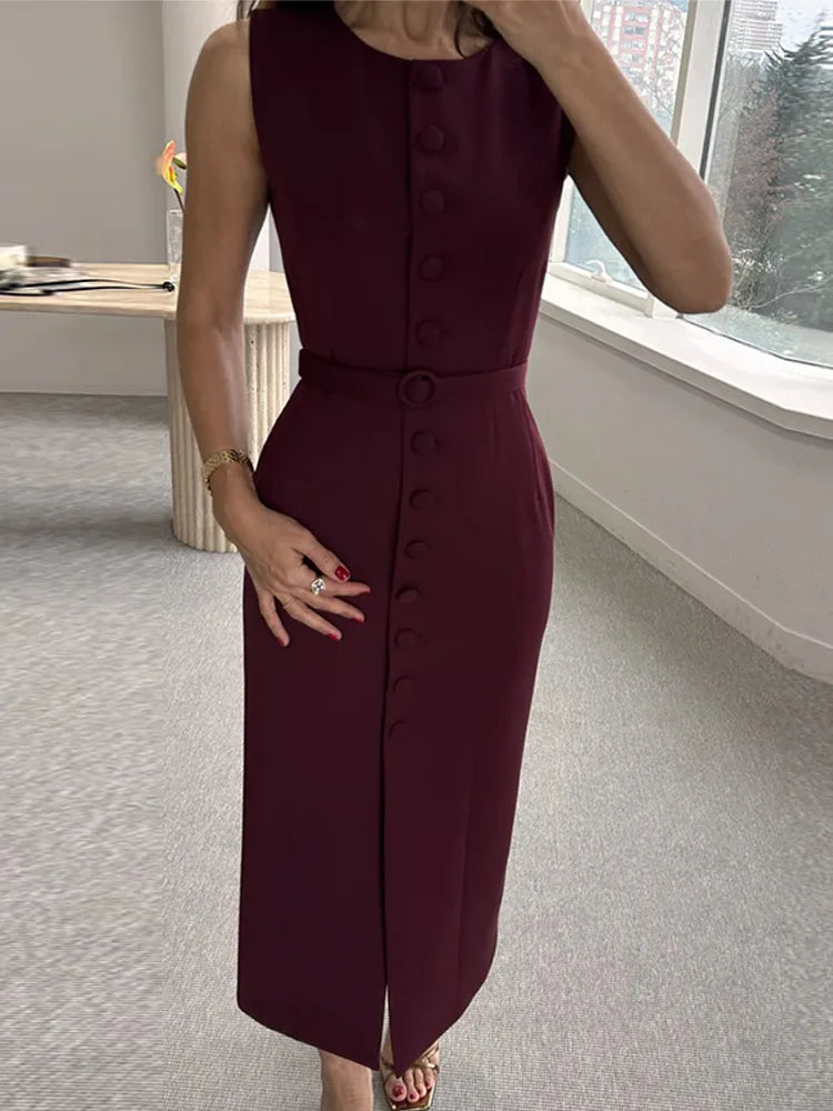 Elegant 2025 Belted Tank Dress – Slim Fit Sleeveless Street Style
