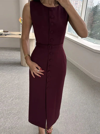 Elegant 2025 Belted Tank Dress – Slim Fit Sleeveless Street Style