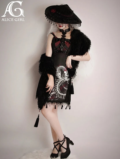 Original Alice Girl Dragon Print Dress – Light Lolita Gothic Punk Slip Dress