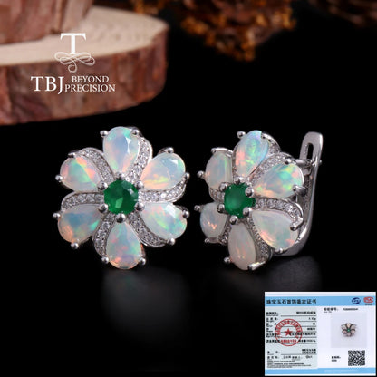 Celestial Elegance – Opal & Green Agate 925 Sterling Silver Earrings