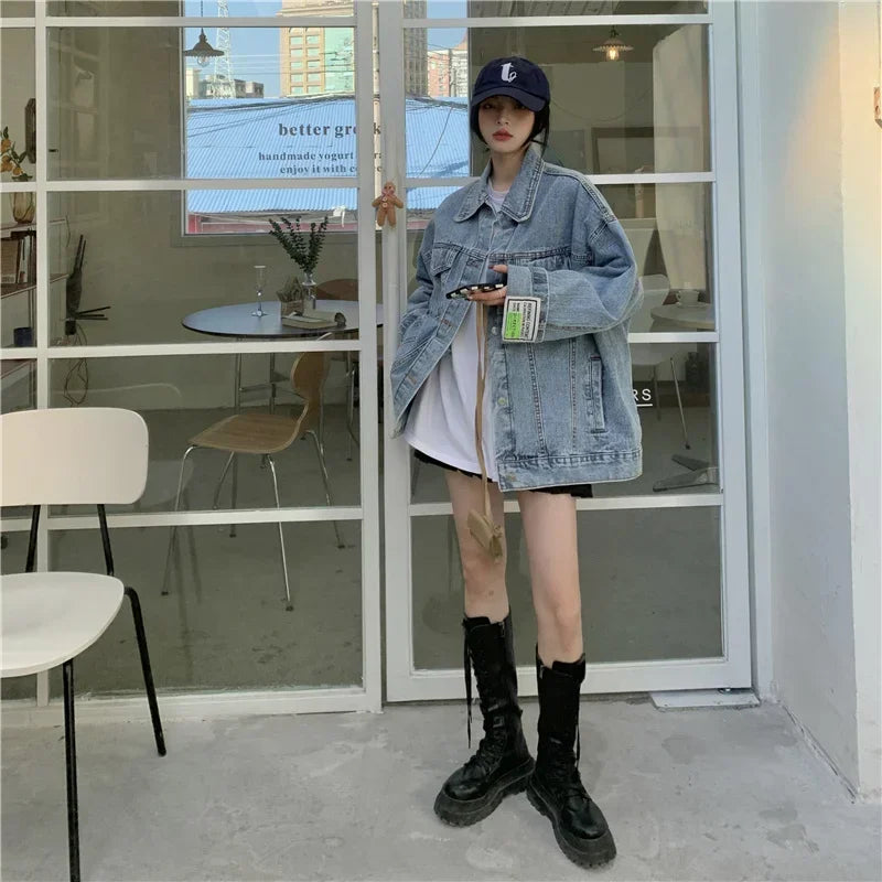 Women's Oversized Denim Jacket – Korean Fashion Button Down Streetwear