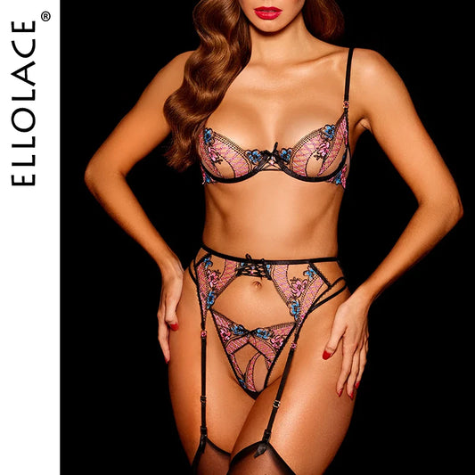 Bowknot Beauty: Lace Lingerie Set with Garter & Stockings for Women