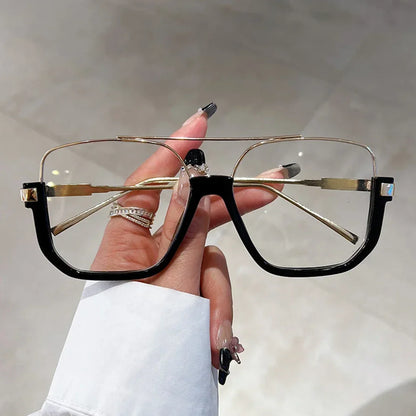 Vintage Big Square Sunglasses – Unisex Half-Metal Frame UV400 Fashion Shades