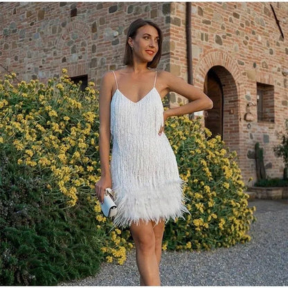 Feather Trim Sparkle Mini Dress – Club & Prom Edition