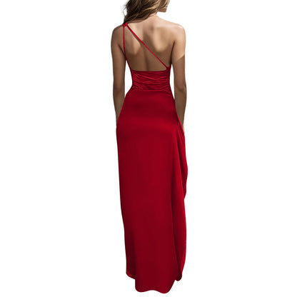 Satin Backless Party Dress – One Shoulder Slim Fit Cocktail & Wedding Guest Gown