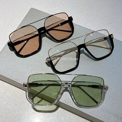 Vintage Big Square Sunglasses – Unisex Half-Metal Frame UV400 Fashion Shades