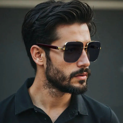 Retro Square Designer Sunglasses for Men – Wooden Frame Sun Lentes