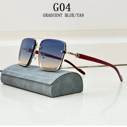 Retro Square Designer Sunglasses for Men – Wooden Frame Sun Lentes