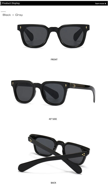 SHAUNA Unisex Retro Rivet Sunglasses – Square Frame Green UV400 Protection