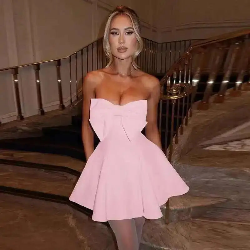 Sexy Backless Pearl Bow Dress – Townlike Women’s A-Line Mini Dress