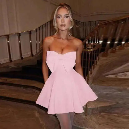 Sexy Backless Pearl Bow Dress – Townlike Women’s A-Line Mini Dress