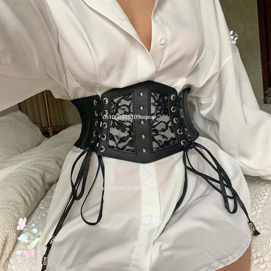 Black Corset Waist Trainer – Gothic Bustier Slimming Lace Up Corselet Belt