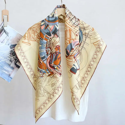 Elegant 90CM Natural Silk Bandana – Horse Design Head & Bag Scarf for Women