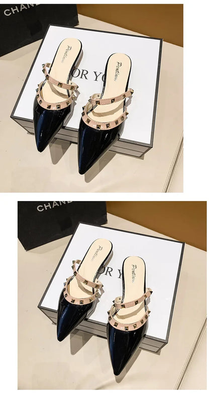 2025 Fashion Rivet Slippers for Women – Stylish Outdoor Low-Heel Casual Footwear