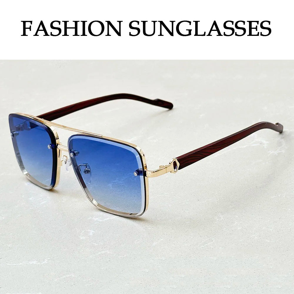 Retro Square Designer Sunglasses for Men – Wooden Frame Sun Lentes