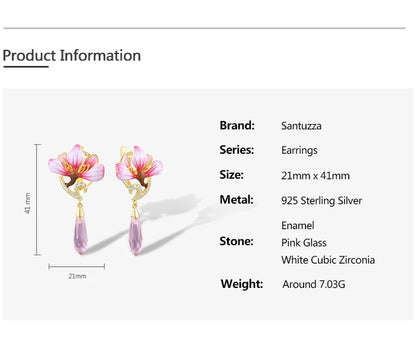 Romantic Floral Drop Earrings – Pink Crystal & White CZ by SANTUZZA