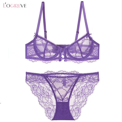 Logirlve Ultra-Thin Lace Lingerie Set – Hollowed-Out Push-Up Bra & Panty for Women