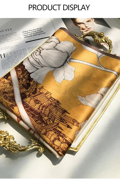 Luxury Printed Pure Silk Scarf – Long Designer Wrap & Shawl for Women