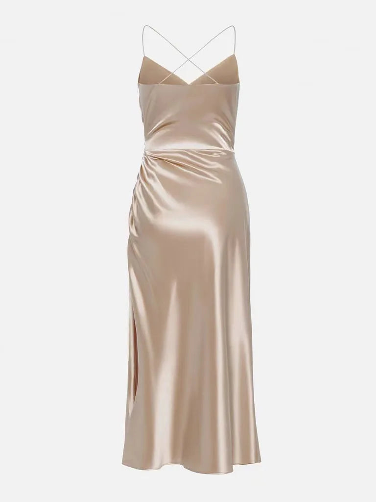 High Split Satin Dress – Sexy Camisole Formal Gown for Weddings & Events