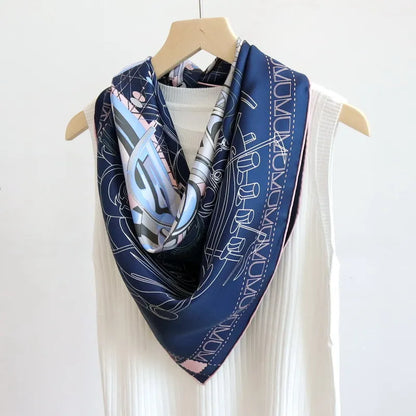 Elegant 90CM Natural Silk Bandana – Horse Design Head & Bag Scarf for Women