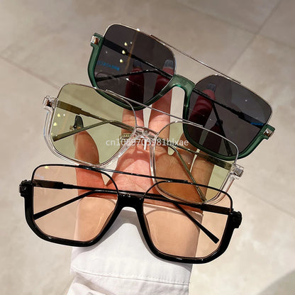 Vintage Big Square Sunglasses – Unisex Half-Metal Frame UV400 Fashion Shades