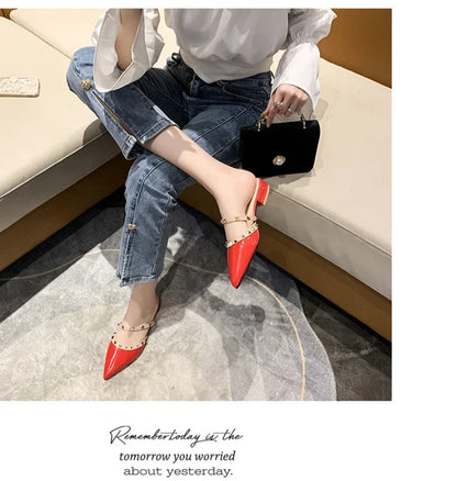 2025 Fashion Rivet Slippers for Women – Stylish Outdoor Low-Heel Casual Footwear