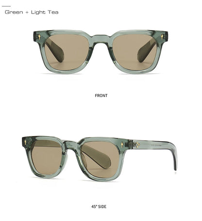 SHAUNA Unisex Retro Rivet Sunglasses – Square Frame Green UV400 Protection