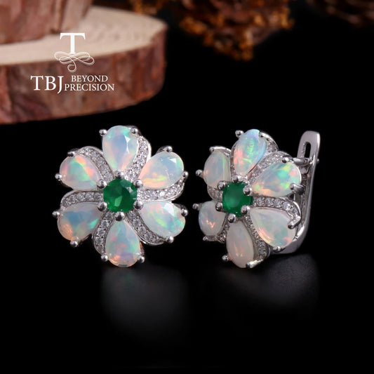 Celestial Elegance – Opal & Green Agate 925 Sterling Silver Earrings