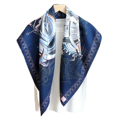 Elegant 90CM Natural Silk Bandana – Horse Design Head & Bag Scarf for Women