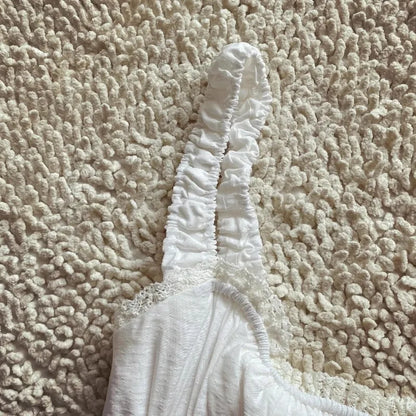 Boho-Inspired White Corset Midi Dress – Lace-Up Elegance for Summer Days